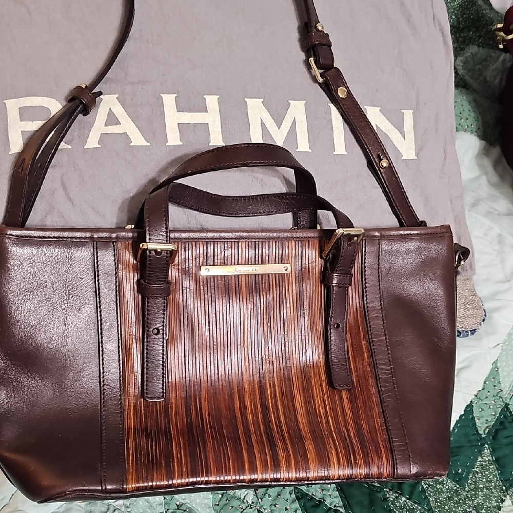 Brahmin Dark Brown & Woodgrain Leather Satchel